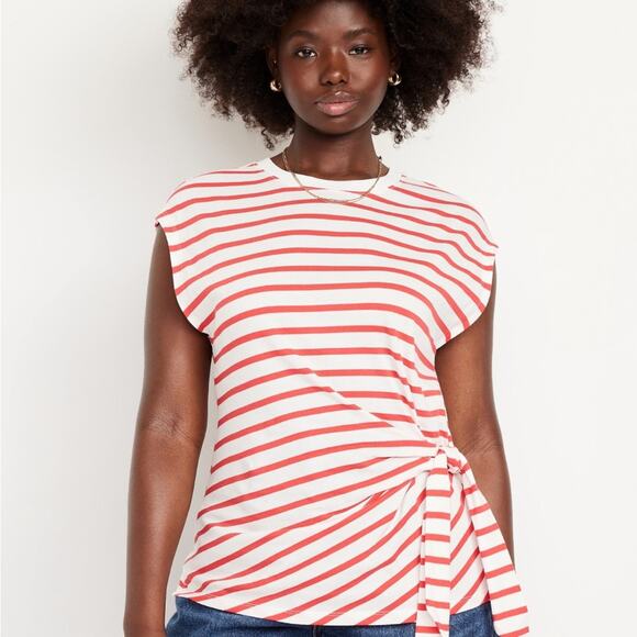 Old Navy White & Red Stripe EveryWear Side Tie Top - Picture 5 of 11